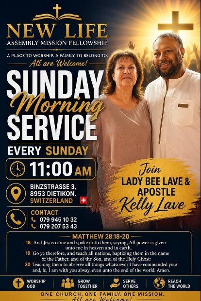 Sonntäglicher Gottesdienst, 11:00 Uhr — mit Lady Bee Lave & Apostel Kelemedi Lave, Dietikon